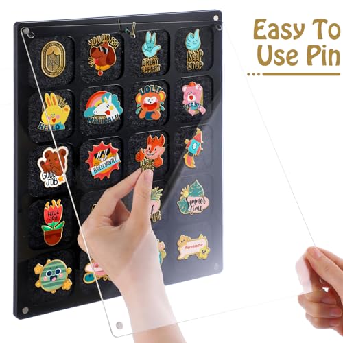 Image of Clear Acrylic Pin Display Organizer, Dust-Free Table Top & Wall Pin Display Holder Board with 20 Grids (9.4x11.8')