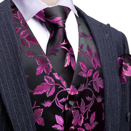 Image of Barry.Wang Formal Men Flower Vest Paisley Jacquard Silk Ties Suit Waistcoat Set Wedding 5PCS