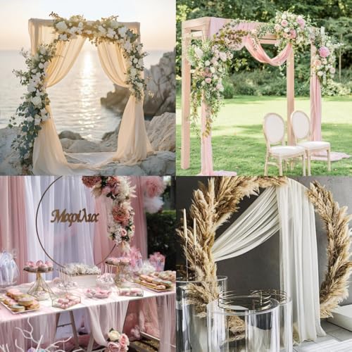 Image of Socomi Blue Sheer Wedding Arch Draping Fabric 29 inch x 20Ft 4 Panels Outdoor Curtain Drapes Extra Long for Bridal Baby Shower Ceremony Birthday Party Decor