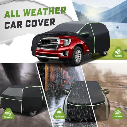 Image of Mixsuper Liner Car Cover for GMC Yukon 2007-2014 & 2015-2026, 7 Layers Waterproof All Weather SUV Cover with Driver Side Zipper Door, Windproof Straps & Reflective Strips