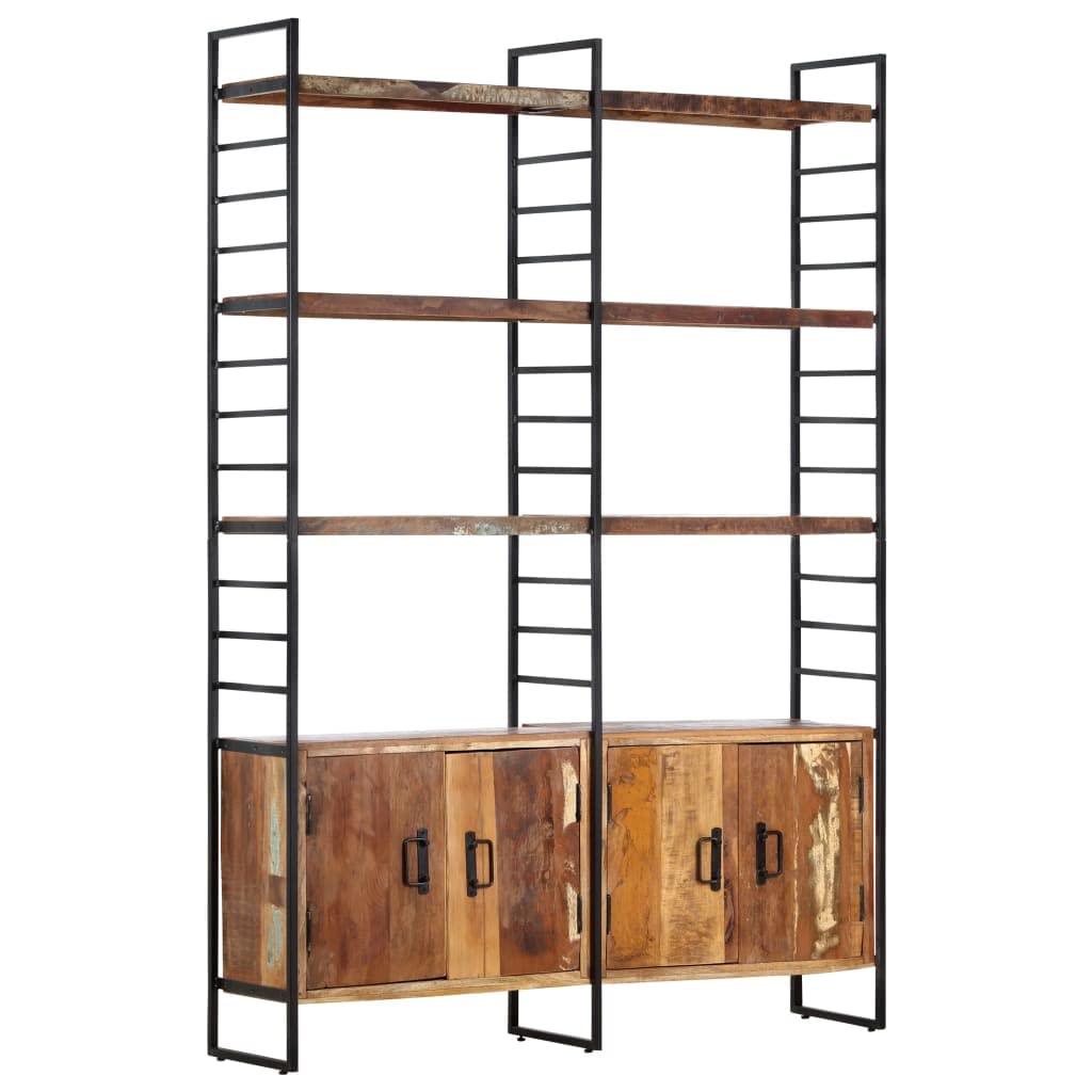 Estantería de 4 niveles, 124 x 30 x 180 cm, con 6 compartimentos y 4 puertas, estilo industrial, estantería de madera maciza y marco de hierro recubierto de polvo, estantería retro para libros