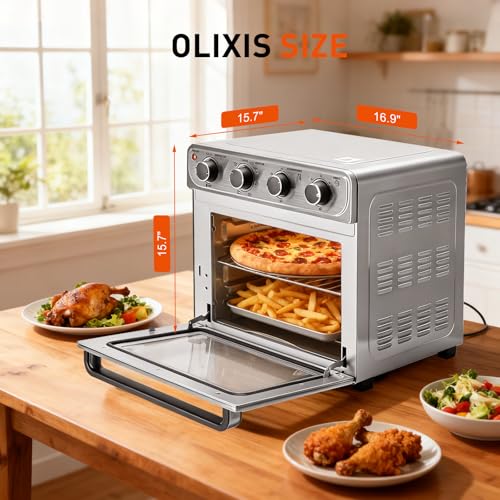 Image of OLIXIS Air Fryer Toaster Oven Combo Extra Large, 26.4QT Convection Oven Countertop 4 Functions in 1, 4 Accessories Included, Stainless, Up to 450F