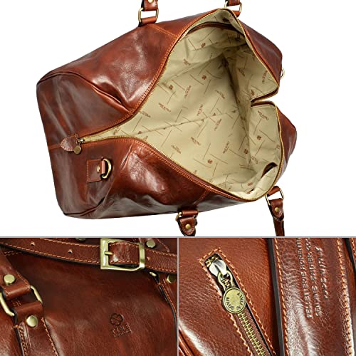 Leather Duffel Bag Weekend Bag Gym Large Travel Bag - Time Resistance (Dark Brown) #TOP4