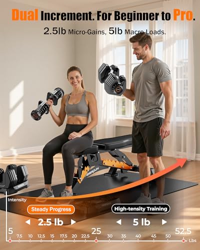 FEIERDUN 15-in-1 Adjustable Dumbbell Set, 105lb/52.5lb Weight Set Dumbbells with Storage Box, Quick Adjust Free Weight with Non-slip Handles Dumbbells for Home Gym Exercise Strength Training - Image 5