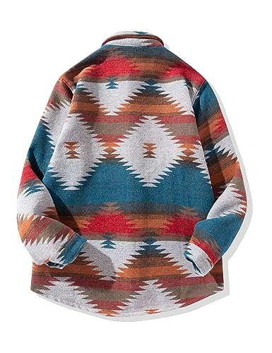 Image of FindThy Men's Brushed Flannel Shirts Ethnic Aztec Print Button Up Lapel Tribal Shirt Jacket Shacket