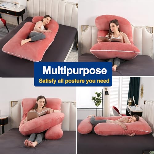 Image of Pregnancy Pillows for Sleeping, U Shaped Full Body Maternity Pillow for Pregnant Women with Removable Cooling Cover, Support for Back, HIPS, Legs, Belly, 57 Inch, Pink