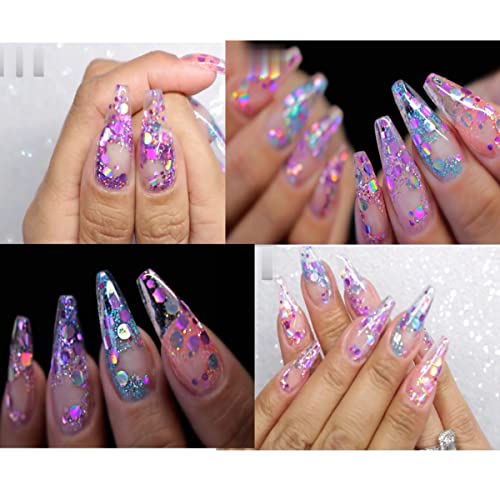 Holographic Chunky Glitter,Nail Glitter,Pink Glitter For Body Face Hair Eye Diy Nail Decoration Fine Glitter Mermaid Powder Flakes Shiny Charms Hexagon Mixed Size 6 Jars #TOP3