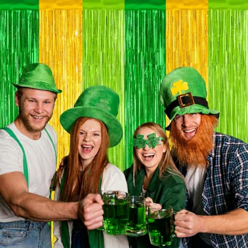 Image of Green Gold Light Gold Fringe Curtain Party Streamers 2Pack 3.3 x 8.3 Ft Foil Fringe Backdrop Curtains for Birthday Wedding Bridal Holiday Tinsel Streamers Green Party Decorations Door Streamer