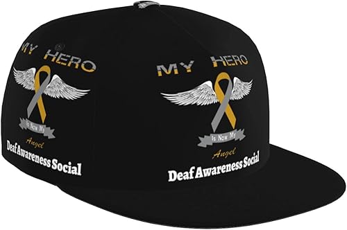 My Hero is Now My Angel Deaf Awareness Gorra de béisbol social con impresión de cuatro caras con ala plana de Bill Brim Cool Hip Hop Gorra de disponible en Yaxa El Salvador