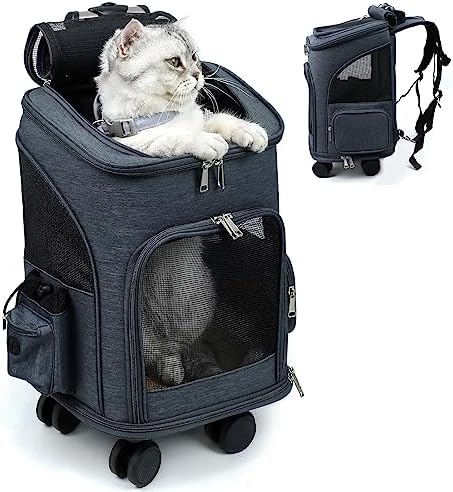 Transporttasche Für Katze Mit Rollen - Fahrbarer Tierträger Mit Teleskopstiel, Mintgrün