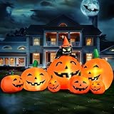 Joiedomi Halloween 7 FT Long Inflatable 7 Pumpkins with Witch's Cat with Build-in LEDs Blow Up Inflatables for Halloween Party Outdoor, Yard Decorations, Garden, Lawn