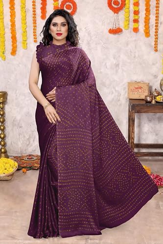 Image of MIRCHI FASHION Saree for Woman Chiffon Georgette Solid with Contrast Border | Lightweight Daily Wear Women's Sari and Printed Blouse Piece