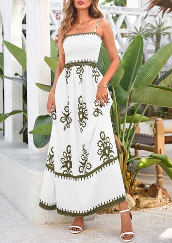 Image of PRETTYGARDEN Women's Summer Boho Maxi Dress Floral Sundresses | Spaghetti Strap, Sleeveless, Smocked Bodice, A-Line Long Flowy, Lightweight Soft, Wedding Guest Party, Beach Vacation Outfits