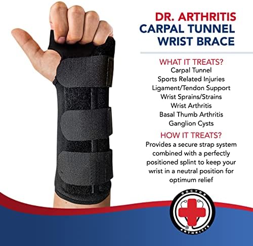Doctor Developed Carpal Tunnel Night Wrist Brace & Wrist Support (with Splint) & Doctor Written Handbook - Fully Adjustable to Fit Any Hand (Left)