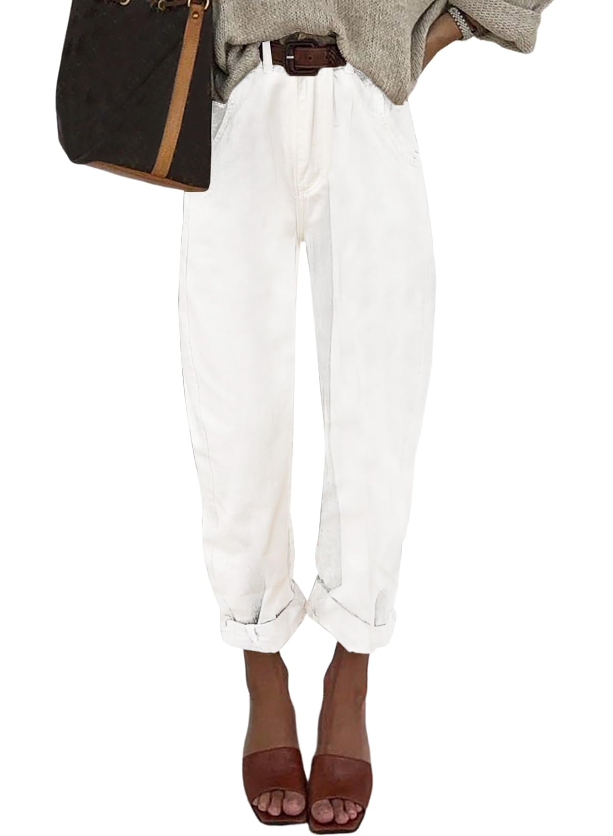 EVALESS Womens Baggy Jeans High Waisted Stretchy Boyfriend Barrel Denim Ankle Pants