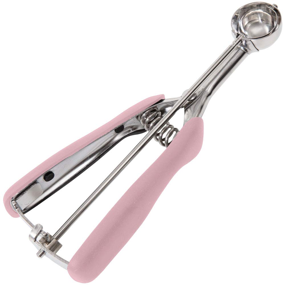 Gorilla Grip Premium Stainless Steel, Spring-Loaded Scoop for Fruit, Cookie and Ice Cream, Easy Squeeze and Clean Release, Comfortable Handle, Small, 2TSP Scooper Size 100, Uniform Portions, Pink