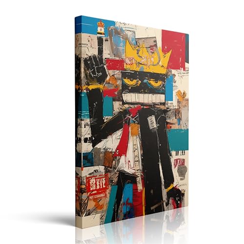 Modern Abstract Graffiti Canvas Wall Art Framed Painting Crown Figure Banksy Street Art Wall Decor Artwork Print Poster Vibrant Pop Art for Teen Bedroom Living Room Office Modern Decor 16x24 Inches