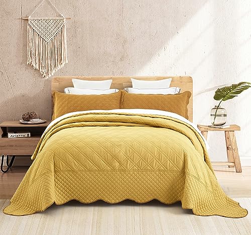 Image of HZ & HY Oversized King Bedspreads, Belgian Linen, Yellow
