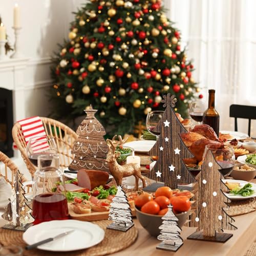 6 Pcs Wooden Christmas Trees Tabletop Decor Rustic Wood Christmas Trees Xmas Centerpieces Table Wooden Signs Farmhouse Table Home Decor for Home Office Farmhouse - Image 6