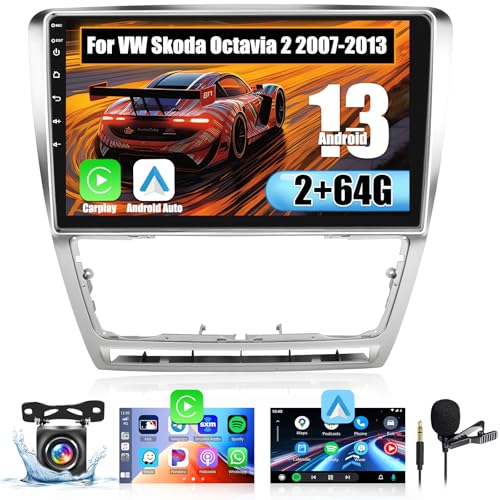 Inefala 2G+64G Autoradio Android 15 pour VW Skoda Octavia 2 (2007-2013) 10,1 Pouces Écran Tactile avec Carplay sans Fil Android Auto Bluetooth Main Libre GPS WiFi FM...