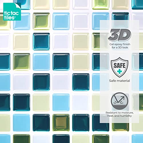 Tic Tac Tiles Peel And Stick Self Adhesive Removable Stick On Kitchen Backsplash Bathroom 3D Wall Sticker Wallpaper Tiles In Small Square Designs (Vetro Aqua & Glassy Peacock) (10, Glassy Peacock) #TOP5