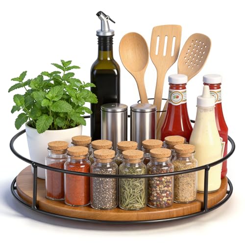 Zocipro Organiseur de Plateau Tournant en Bois de 23cm, Lazy Susan Rond pour Cuisine, Comptoir, Table à Manger, Garde-Manger, Placard, Salle de Bain, Café,...