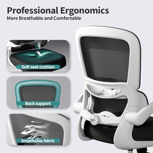 Image of TRALT Office Chair - Ergonomic Desk Chair with Adjustable Lumbar Support, Mesh Computer Chair, Executive Chair for Home Office Comfortable Lumbar Support (1, White+Black)