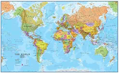 amazon com maps international world wall map map of the world poster front lamination 33 x 47 prints office products