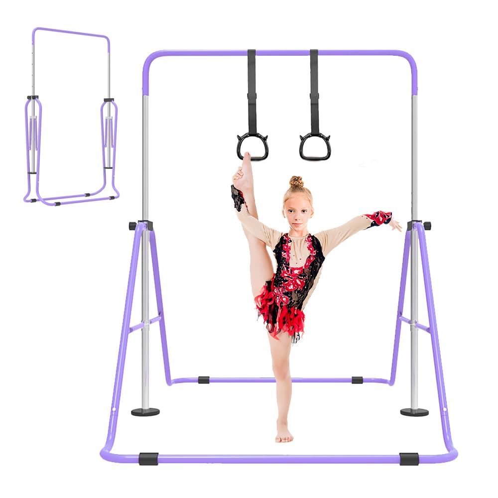 ZUETK Expandable Gymnastics Bar for Kids, Adjustable Height Junior Training Kip Bar, Folding Gymnastic Horizontal Bars Monkey Bar, Home Gym Equipment for Kid Gymnasts, Child, Girl, Boy