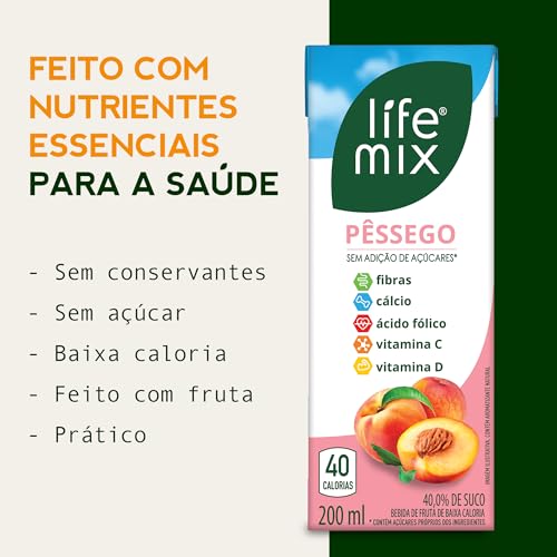 LIFE MIX - Suco de Pêssego Natural Baixa Caloria - Sem Adição de Açúcares, Sem Conservantes e Corant