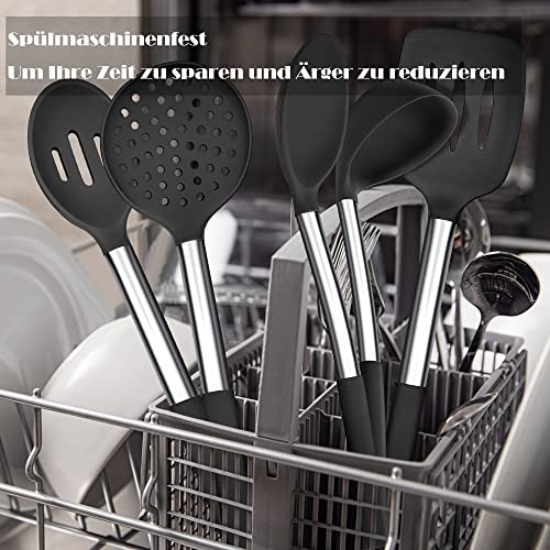 Foto von Joyfair 8-teiliges Silikon Küchenhelfer Set mit Utensilienhalter - Schwarz