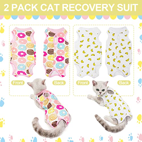 Image of Cat Recovery Suit for Abdominal Wounds or Skin Diseases, 2 PCS Cat Surgery Recovery Suit Breathable E-Collar Alternative for Small Medium Pets After Surgery Wear, Banana and Donut, L