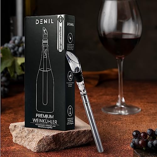 Foto von Denil Weinkühlstab - Längenverstellbarer Weinkühler aus Edelstahl inkl. innovativem Dekantierausgießer und Stopper - Premium Weinzubehör - Ideales Geschenk für Frauen und Männer -