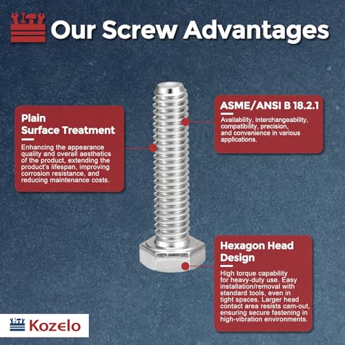 Tornillos Hexagonales 1/2"-13x4-1/2" y Tuercas con Arandelas de Acero Inoxidable 304, 20 uds 3