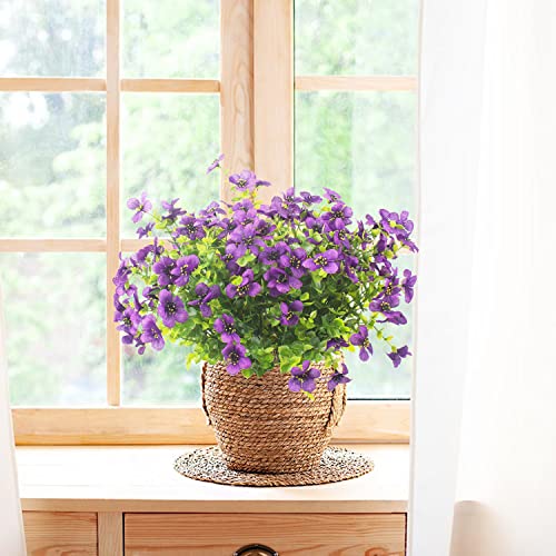 Grunyia 10 Bundles Artificial Flowers Outdoor UV Resistant Fake Flowers No Fade Faux Plants Garden Porch Window Box Decorating (Purple)