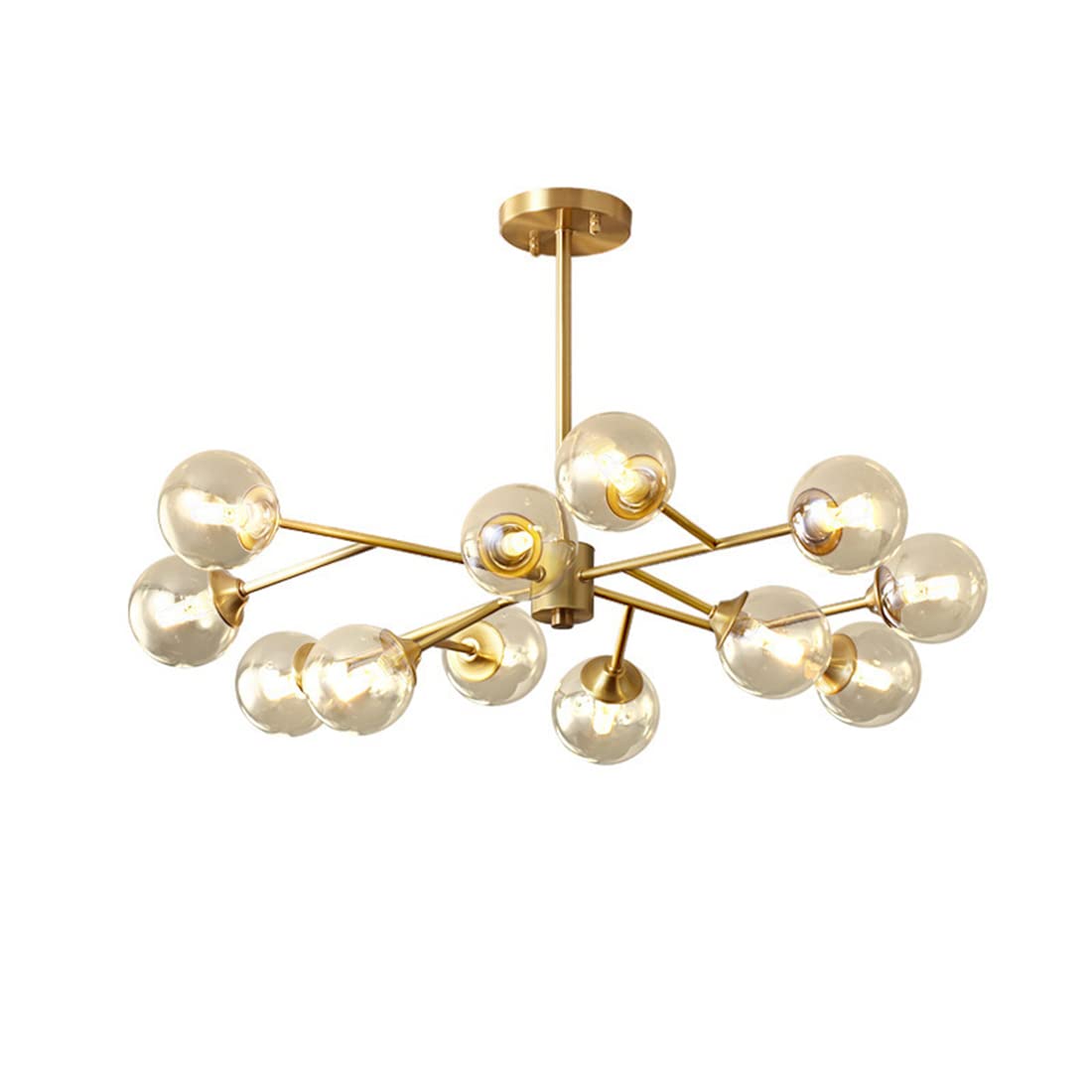 LYMSXAZOU 9-Light Glass Sputnik Chandelier Pendant Light - Brushed Brass Linear Hanging Fixture for Bedroom, Living Room, Hallway