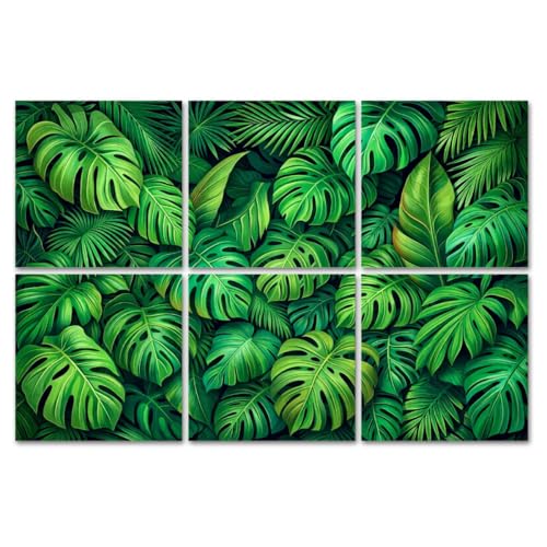 6 paneles acústicos decorativos con hojas tropicales verdes, absorción de sonido, adhesivos para estudios y oficinas, tamaño 72"x48"