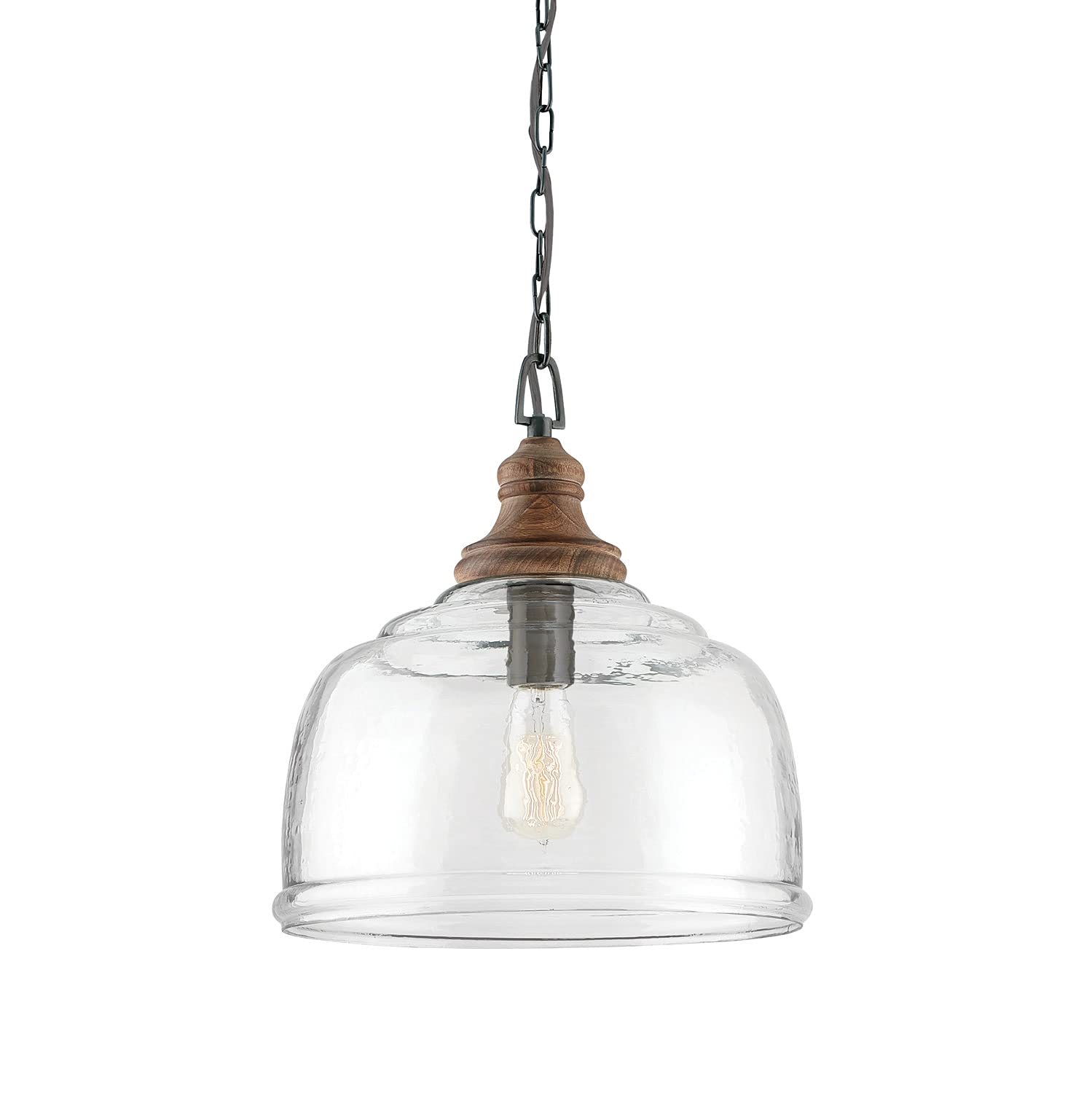 330318YG Julian Coastal Style Clear Organic Rippled Glass Dome Pendant, 1-Light 100 Watt, 16" H x 14" W, Grey Wash/Iron Silk