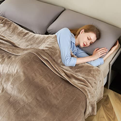 BESTCHIC Electric Heated Blanket King Size Fast Heating Blanket Soft Velvet Flannel for Winter 4 Heating Levels 10 Hours Auto-Off ETL Certified Dual Controllers Machine Washable Taupe 100 x 90