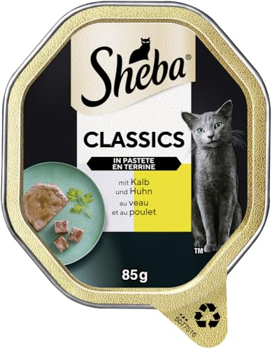 SHEBA Schale Nassfutter für Katzen Classics in Pastete mit Kalb und Huhn 2 x 11 x 85g