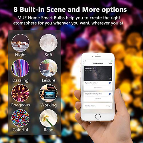 MUE Home Smart LED Light Bulb, 10W BR30 WiFi RGB Color and White Changing, E26 Base 60W Equivalent, Works with Alexa, Google Home, Automation, Remote Control, Timer (Pack of 2)