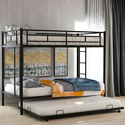 Cotoala Twin Over Twin Metal Bunk Bed with Trundle, Steel Bedfram w/ 2 ladders for Bedroom, for Adults & Kids, No Spring Box Required Cotoala Twin Over Twin Metal Bunk Bed with Trundle, Steel Bedfram w/ 2 ladders for Bedroom, for Adults & Kids, No Spring Box Required