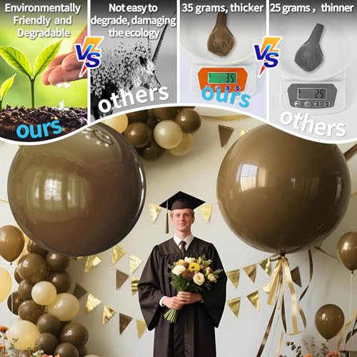 Image of Brown Balloons 9pcs 36 Inch Extra Large Big Jumbo Giant Dark Brown Boho Neutral Coffee Latex Helium Balloons for Wedding Baby Shower Gender Reveal Birthday Party Decorations