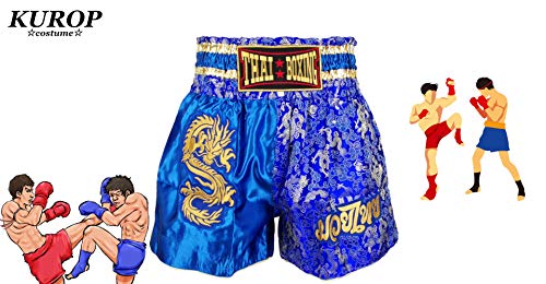 Kurop Boxing Muay Thai Shorts Trunks Mma Martial Arts Kickboxing Fight Sport Clothing (Dragon Blue, Xl) #TOP2