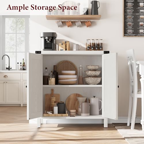 GarveeHome Small Storage Cabinet, Farmhouse Sideboard Buffet Cabinet with 2 Doors and Adjustable Shelves, Accent Entryway Console Cabinets for Living Room, Dining Room (White, 1 Pieces)