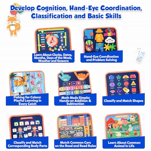 Image of ZOOI Toddler Toys Montessori Busy Board, 2 Year Old Boy Girl Birthday Gift, Montessori Toys for 1 Year old Boy, Busy Book Toy for Toddlers Ages 1-3, Educational Activity Book for Learning Motor Skills