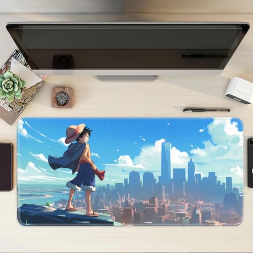 Image of Anime Theme Printed XL Extended Stich Edge Mousead | Smooth Surface Gaming Mousepad with Anti-Slip Rubber Base | 3mm Thick - 11 x 23 Inch (One Piece - Luffy (P114))
