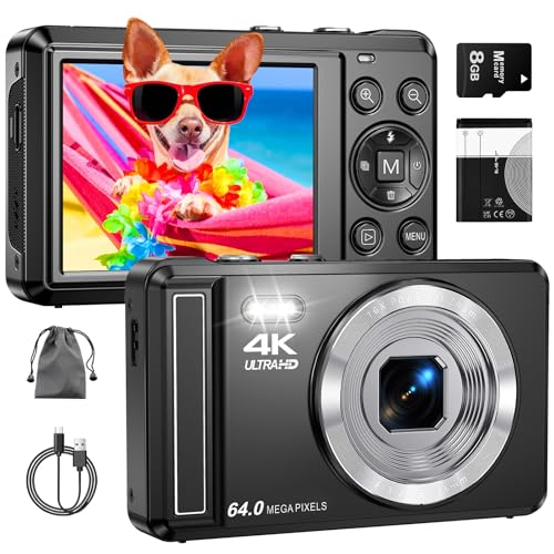 ZMOQNG Digital Camera 4K 64MP Autofocus with Micro SD Card, 2.8" Screen Compact Vlogging Camera with 1200 mAh Battery, for Teens Students Beginners
