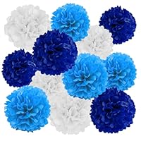 GAKA FAVOR 12er Blau und Weiß Seidenpapier Pompons Set,Tissue Hängedekoration Papier Pompoms Deko für Hochzeit,Taufe,Geburtstag,Kommunion,Graduation Party Deko