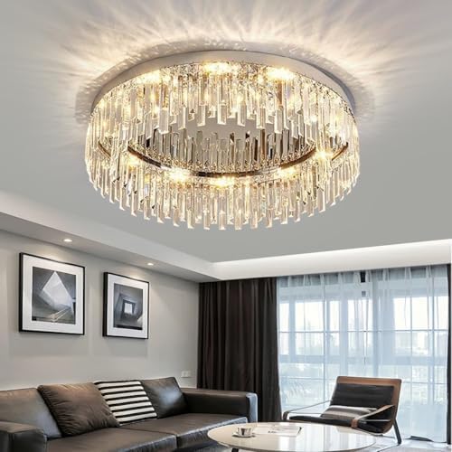 Luminária de Teto Moderna de Cristal com Acabamento Cromado e Pra...